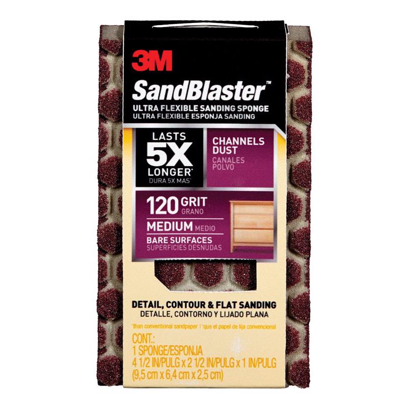 3M COMPANY, 3M 4-1/2 in. L X 2-1/2 in. W X 1 in. 120 Grit Medium Flat Surface Dust Channeling Sanding Sponge