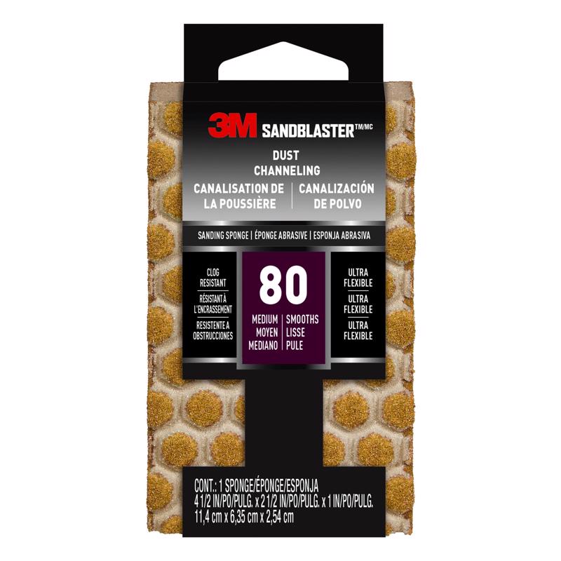 3M COMPANY, 3M 4-1/2 in. L X 2-1/2 in. W X 1 in. 80 Grit Medium Flat Surface Dust Channeling Sanding Sponge