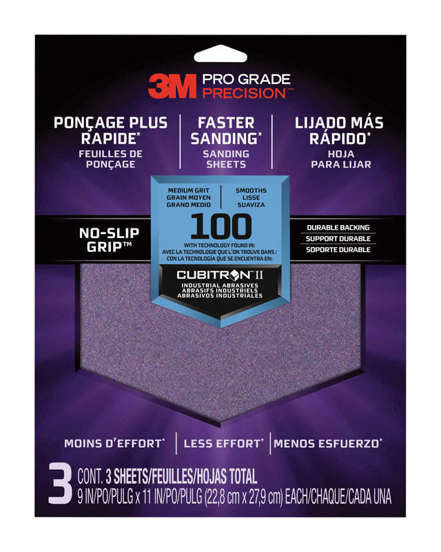 3M COMPANY, 3M Pro Grade Precision 11 in. L X 9 in. W 100 Grit Ceramic Sanding Sheet 3 pk