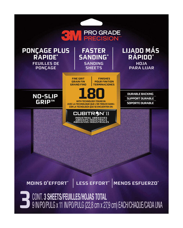 3M COMPANY, 3M Pro Grade Precision 11 in. L X 9 in. W 180 Grit Ceramic Sanding Sheet 3 pk