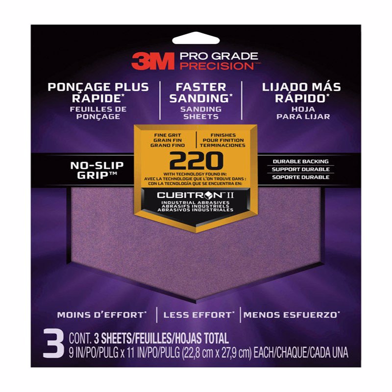 3M, 3M Pro Grade Precision 11 in. L X 9 in. W 220 Grit Ceramic Sanding Sheet 3 pk