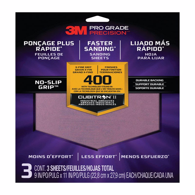 3M COMPANY, 3M Pro Grade Precision 11 in. L X 9 in. W 400 Grit Ceramic Sanding Sheet 3 pk