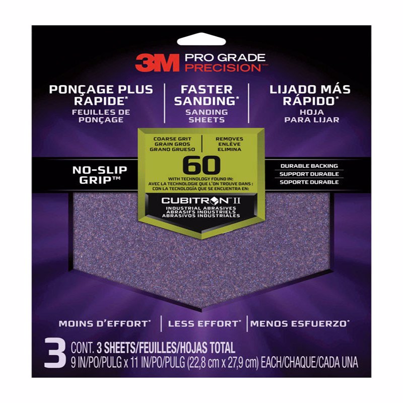 3M COMPANY, 3M Pro Grade Precision 11 in. L X 9 in. W 60 Grit Ceramic Sanding Sheet 3 pk