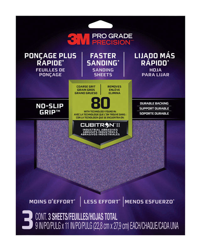 3M COMPANY, 3M Pro Grade Precision 11 in. L X 9 in. W 80 Grit Ceramic Sanding Sheet 3 pk