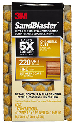 3M COMPANY, 3M Sandblaster 4-1/2 in. L X 2-1/2 in. W X 1 in. 220 Grit Fine Flat Surface Sanding Sponge