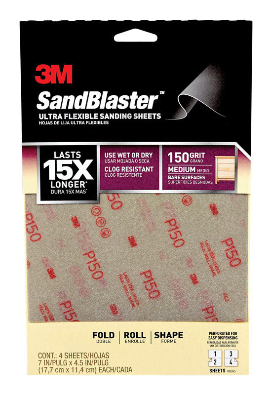 3M COMPANY, 3M  Sandblaster  7 in. L x 4-1/2 in. W 150 Grit Medium  Aluminum Oxide  Sandpaper  4 pk