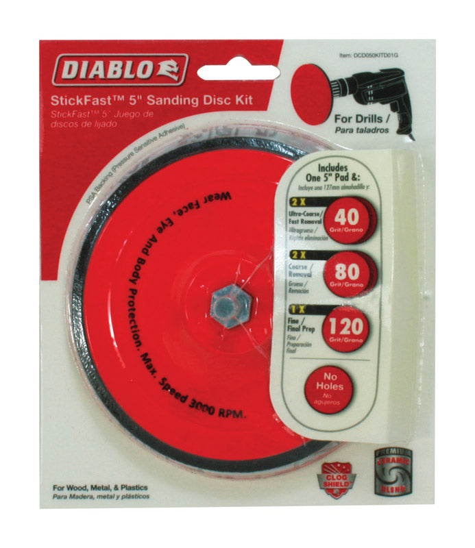 FREUD AMERICA INC, Diablo StickFast 5 in. Ceramic Blend Adhesive Sanding Disc Kit Assorted 6 pk