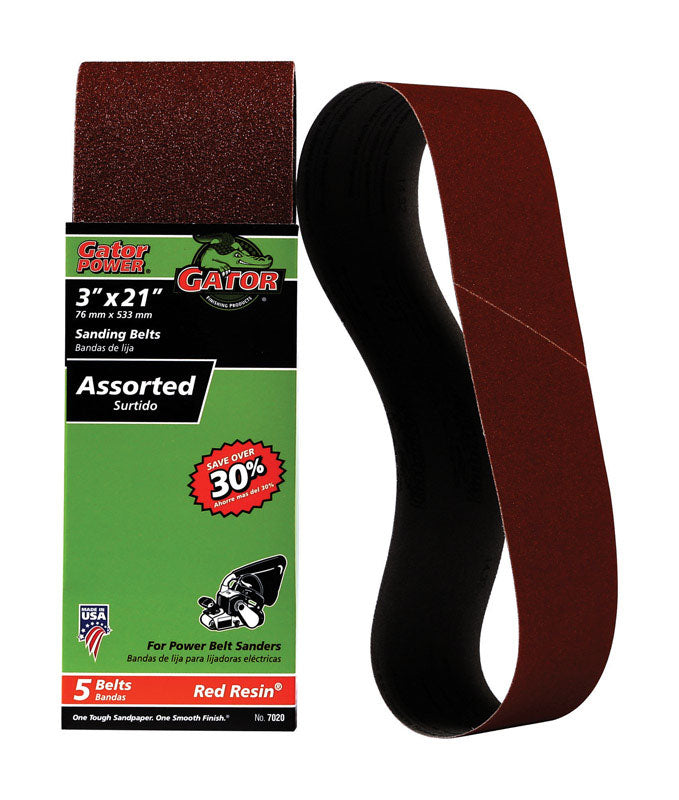 RUST-OLEUM CORPORATION, Gator 21 in. L X 3 in. W Aluminum Oxide Sanding Belt Assorted Grit Assorted 5 pc