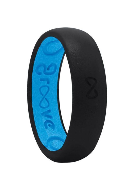 GROOVEVENTURES LLC, Groove Life Unisex Round Midnight Black/Blue Wedding Band Silicone Water Resistant Size 7