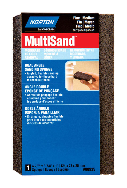 SAINT-GOBAIN ABRASIVES INC, Norton 4.875 in. L X 2.88 in. W X 1 in. 80/120 Grit Fine/Medium Dual Angle Sanding Sponge