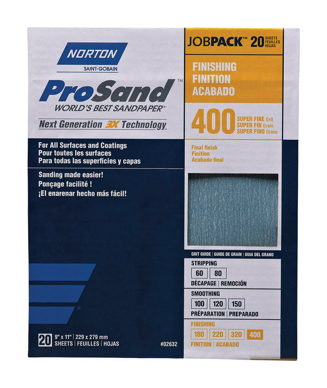 SAINT-GOBAIN ABRASIVES INC, Norton ProSand 11 in. L X 9 in. W 400 Grit Aluminum Oxide Sandpaper 20 pk