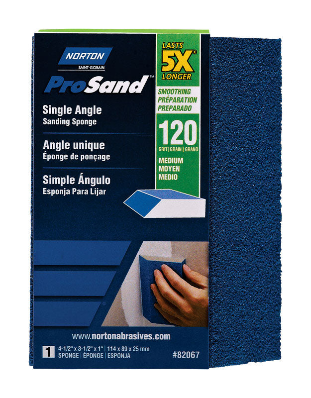 SAINT-GOBAIN ABRASIVES INC, Norton ProSand 4.5 in. L X 3.5 in. W X 1 in. 120 Grit Medium Single Angle Sanding Sponge