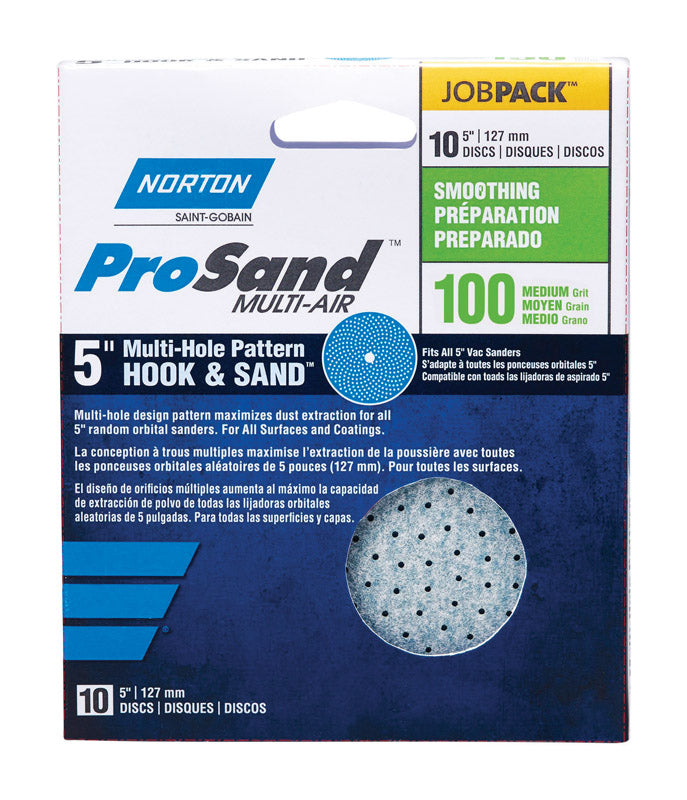 SAINT-GOBAIN ABRASIVES INC, Norton ProSand 5 in. Ceramic Alumina Hook and Loop A975 Sanding Disc 100 Grit Medium 10 pk