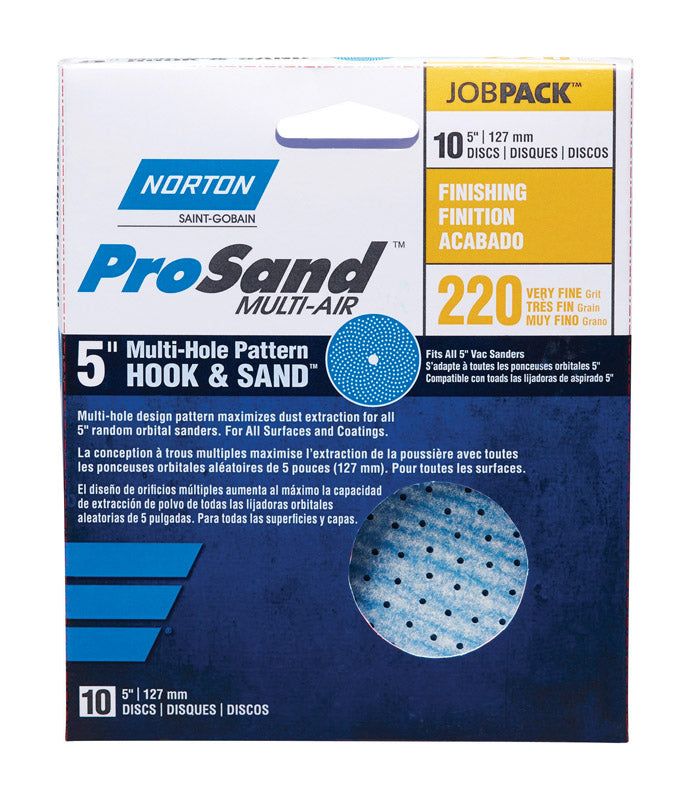 SAINT-GOBAIN ABRASIVES INC, Norton ProSand 5 in. Ceramic Alumina Hook and Loop A975 Sanding Disc 220 Grit Very Fine 10 pk