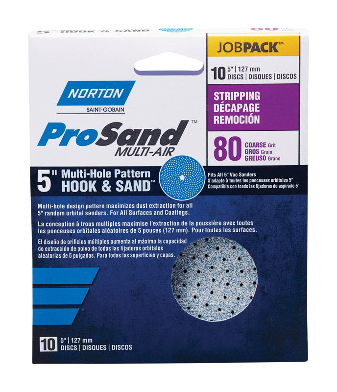 SAINT-GOBAIN ABRASIVES INC, Norton ProSand 5 in. Ceramic Alumina Hook and Loop A975 Sanding Disc 80 Grit Coarse 10 pk