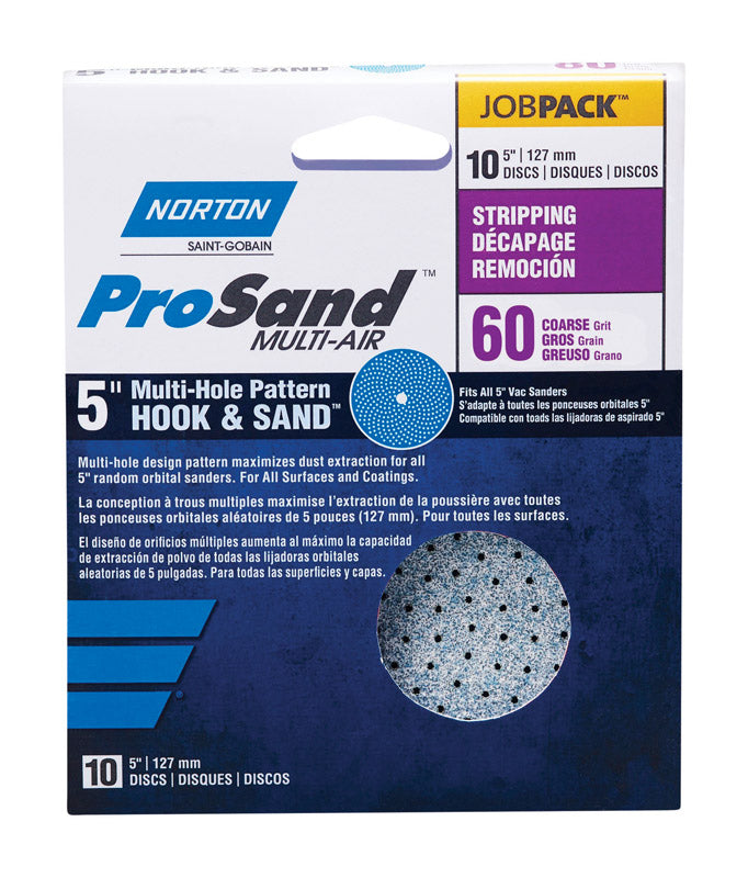 SAINT-GOBAIN ABRASIVES INC, Norton ProSand 5 in. Zirconia Alumina Hook and Loop H831 Sanding Disc 60 Grit Coarse 10 pk