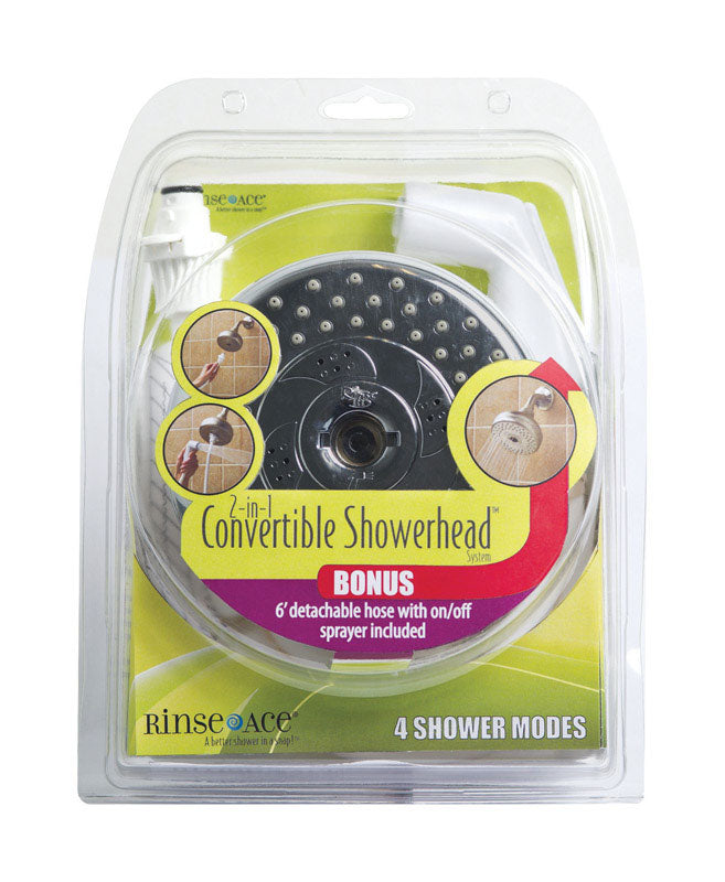 GINSEY INDUSTRIES, Rinse Ace  2-in-1  Polished  ABS  4 settings Convertible Showerhead  2.5 gpm