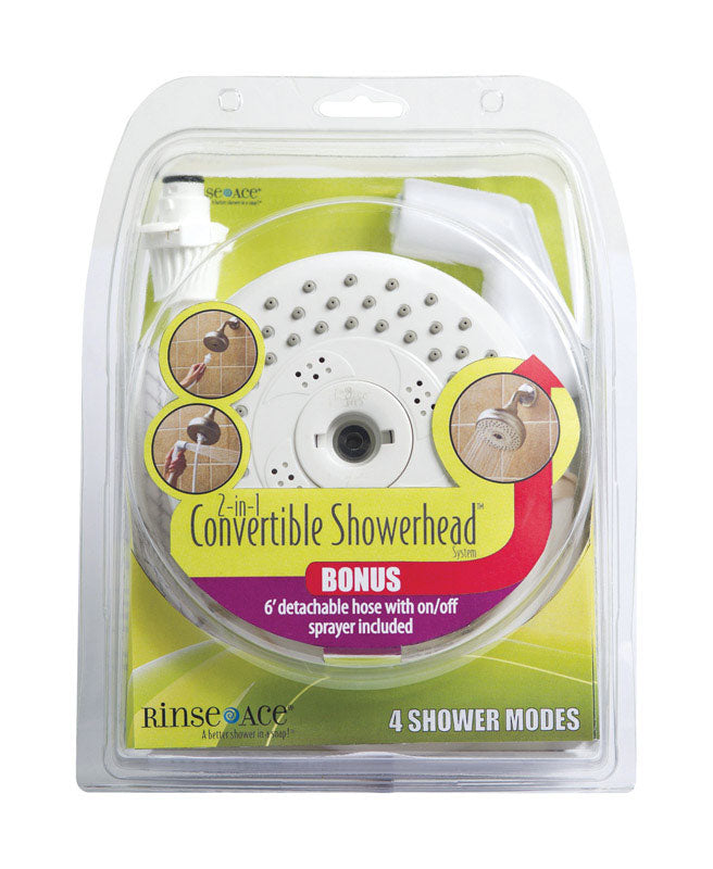 GINSEY INDUSTRIES, Rinse Ace 2-in-1 White ABS 4 settings Convertible Showerhead 2.5 gpm