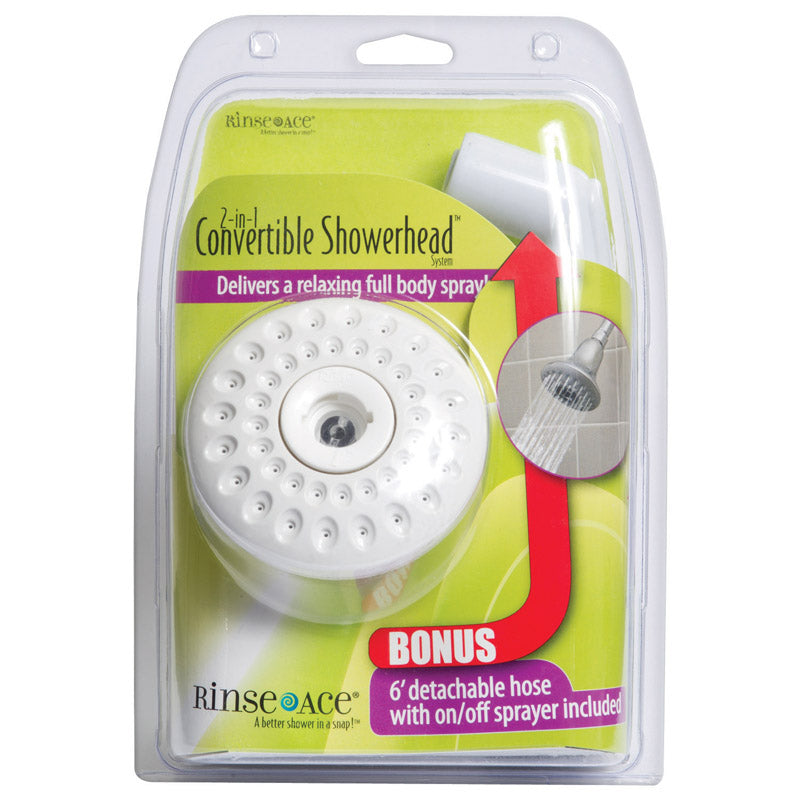 GINSEY INDUSTRIES, Rinse Ace 2-in-1 White ABS 40 settings Convertible Showerhead 2.5 gpm