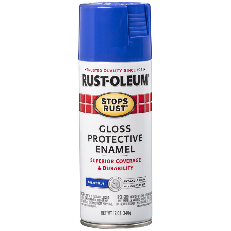 Stops Rust, Rust-Oleum Stops Rust Gloss Cobalt Enamel Spray Paint 12 oz (Pack of 6)