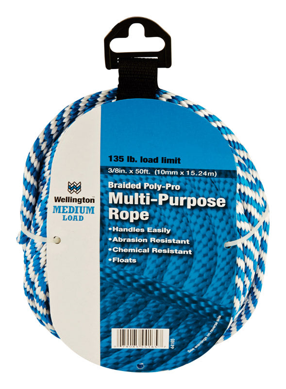 LEHIGH CONSUMER PRODUCTS LLC, Wellington 3/8 in. D X 50 ft. L Blue/White Solid Braided Poly Derby Rope