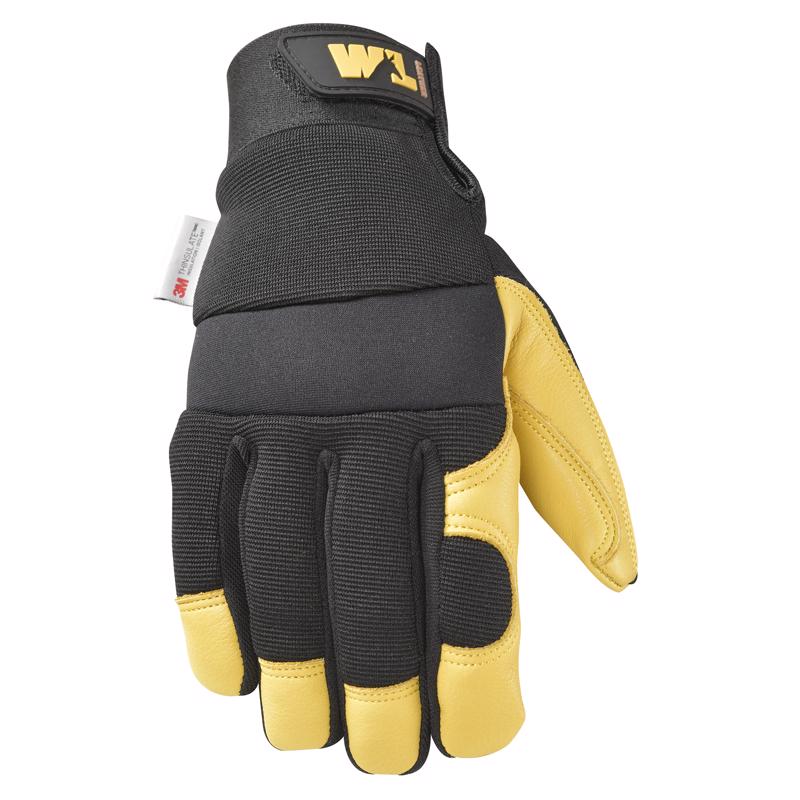 WELLS LAMONT CORP., Wells Lamont Men's Saddletan Grain Winter Work Gloves Black/Yellow L 1 pair