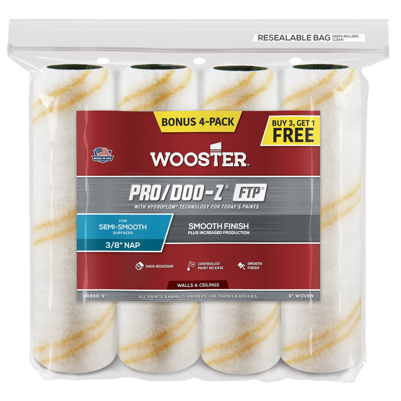 THE WOOSTER BRUSH CO, Wooster Pro/Doo-Z FTP Polypropylene 9 in. W X 3/8 in. Paint Roller Cover 4 pk