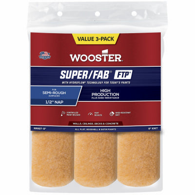 THE WOOSTER BRUSH CO, Wooster Super/Fab Synthetic Blend 9 in. W X 1/2 in. Paint Roller Cover 3 pk